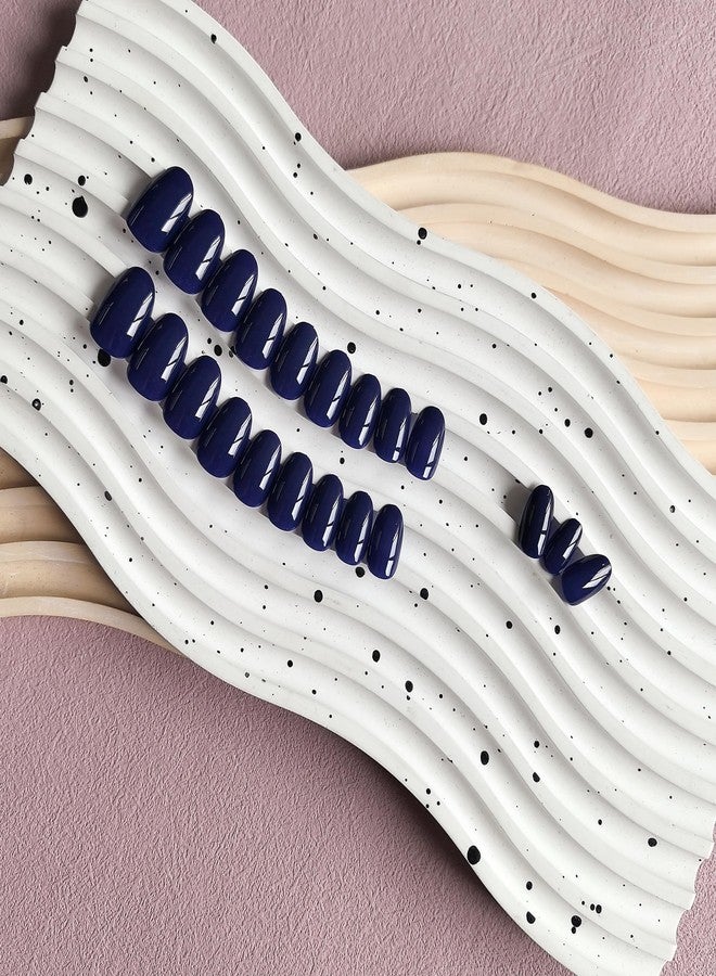 KXAMELIE Navy Blue Press on Short Oval Acrylic Nails - Medium Reusable Thick Round Nails Glue on, 24Pcs - Image 4